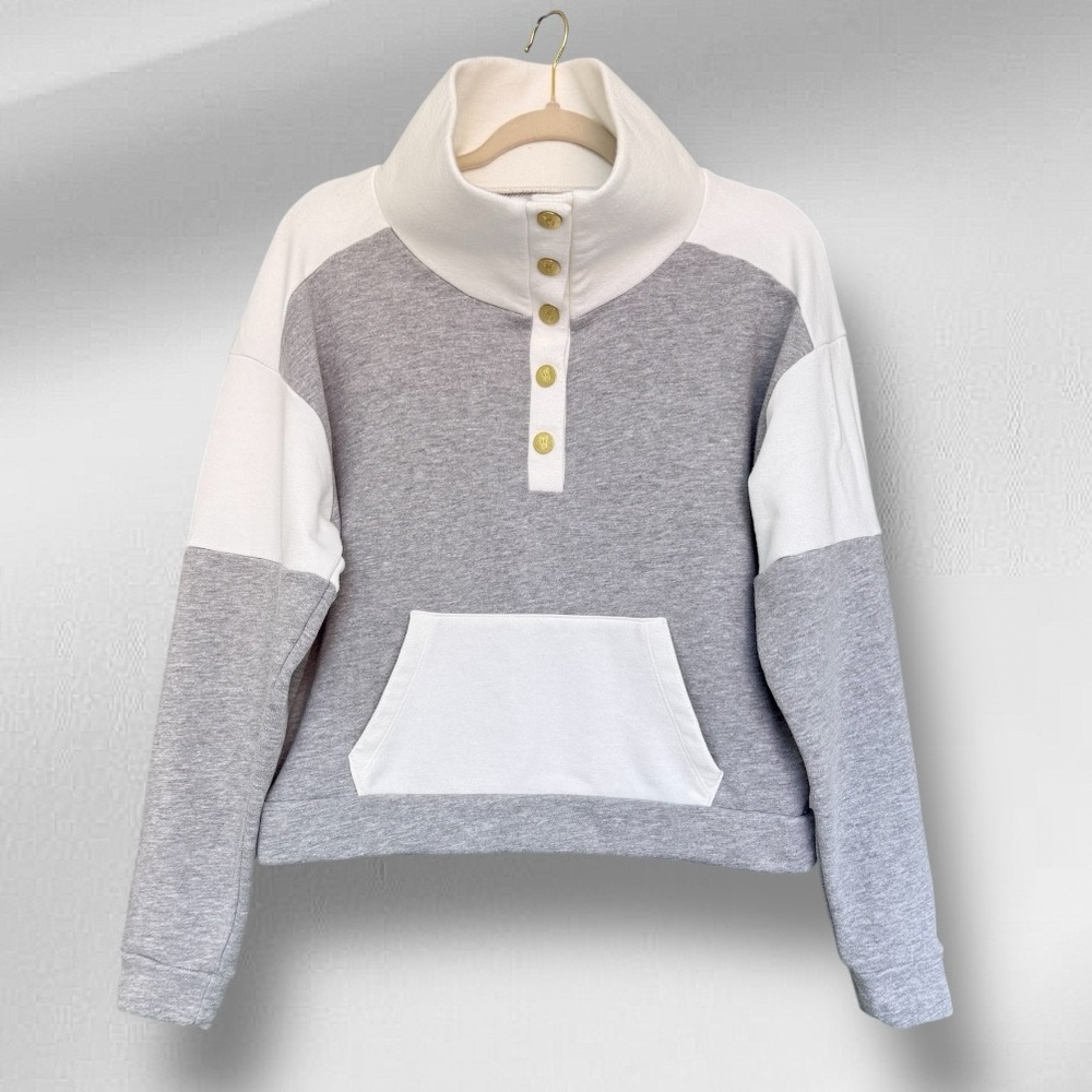 Dudley Stephens Townhill Pullover Heather Grey White French Terry XS NWT